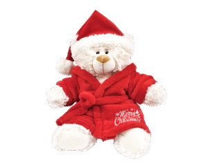 Cream Bear with Printed Bathrobe and Santa Hat