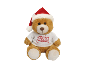Golden Bear with Printed White T-shirt and Santa Hat