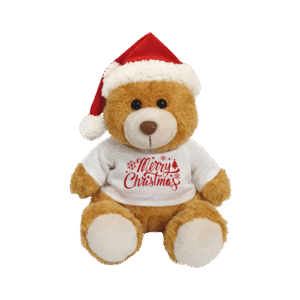 Golden Bear with Printed White T-shirt and Santa Hat