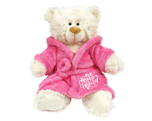 Cream Bear with Printed Bathrobe