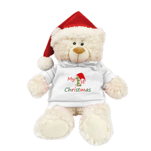 Cream Bear with Printed Hoodie and Santa Hat