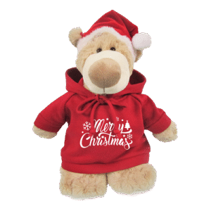 Mascot Bear with Printed Hoodie and Santa Hat